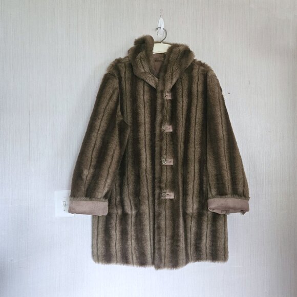 Dennis Basso Reversible Washable Faux Shearling Hooded Coat Tan -1X - EUC - Picture 4 of 9